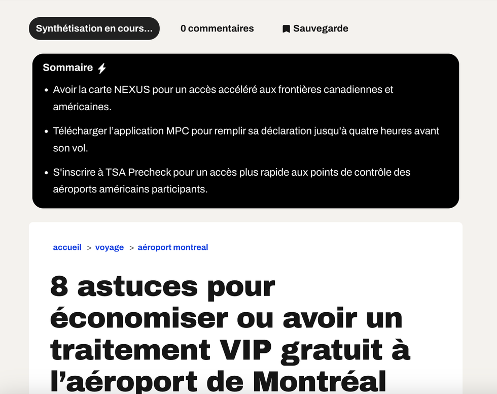 Vous pouvez maintenant cliquer sur "R\u00e9sumer" pour r\u00e9sumer instantan\u00e9ment tous les articles sur Narcity en utilisant la technologie ChatGPT.