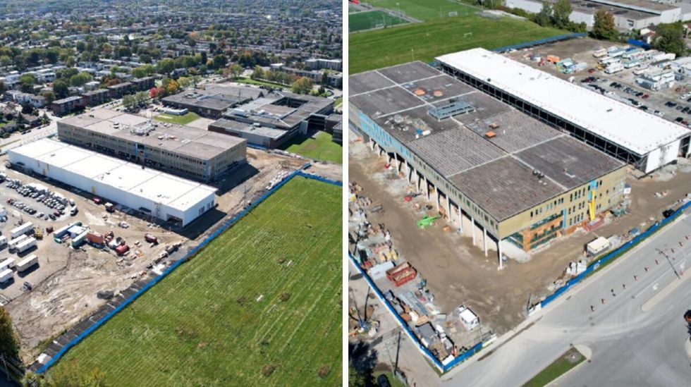 Vue a\u00e9rienne du b\u00e2timent de l'\u00e9cole.