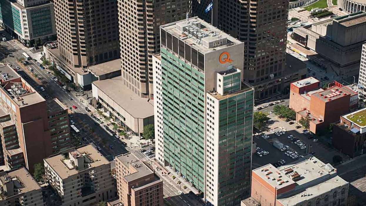 Vue aérienne du siège social d'Hydro-Québec à Montréal.