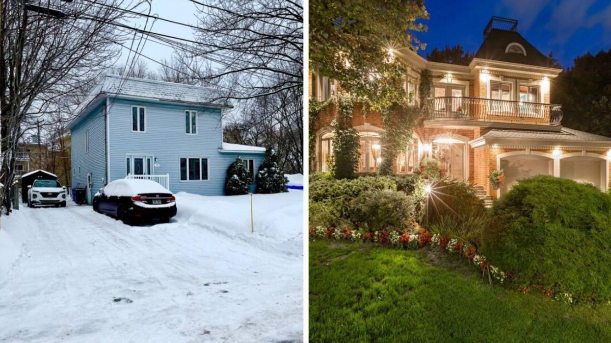 Vue extérieure de la maison au 700, rue de Sienne, Trois-Rivières. Droite : Vue extérieure au 1575, rue François-de Galifet, Trois-Rivières.