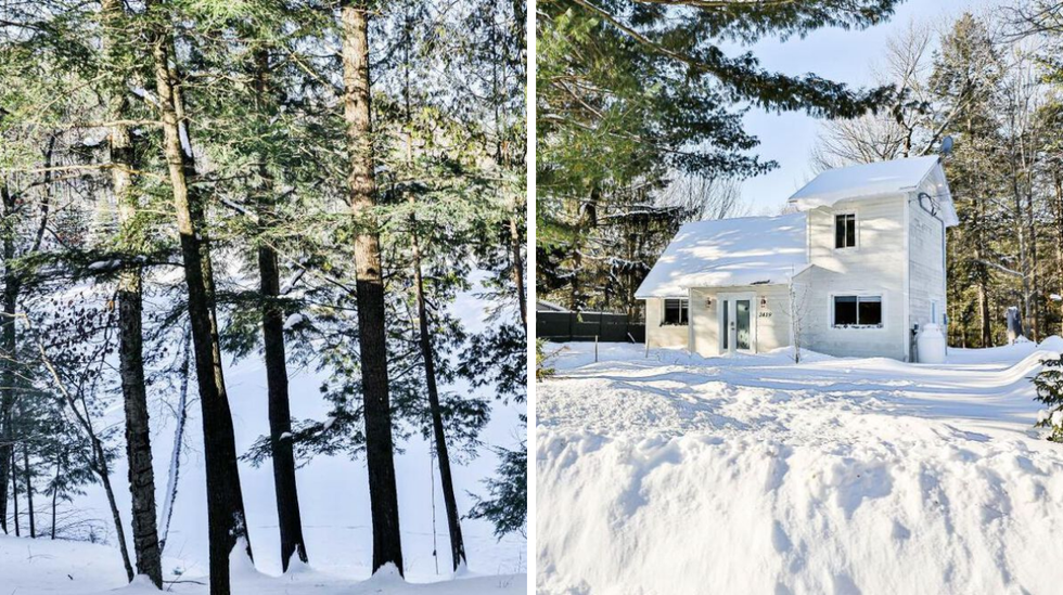 Vue sur le lac. Droite : Cour avant.