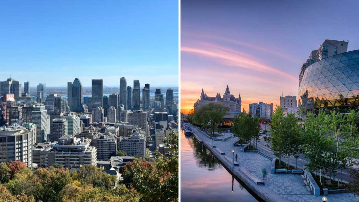 Vue sur Montréal. Droite : vue du Canal Rideau à Ottawa.
