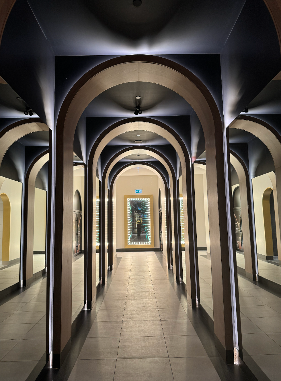 Walkway to the workout classes in Sweat and Tonic.