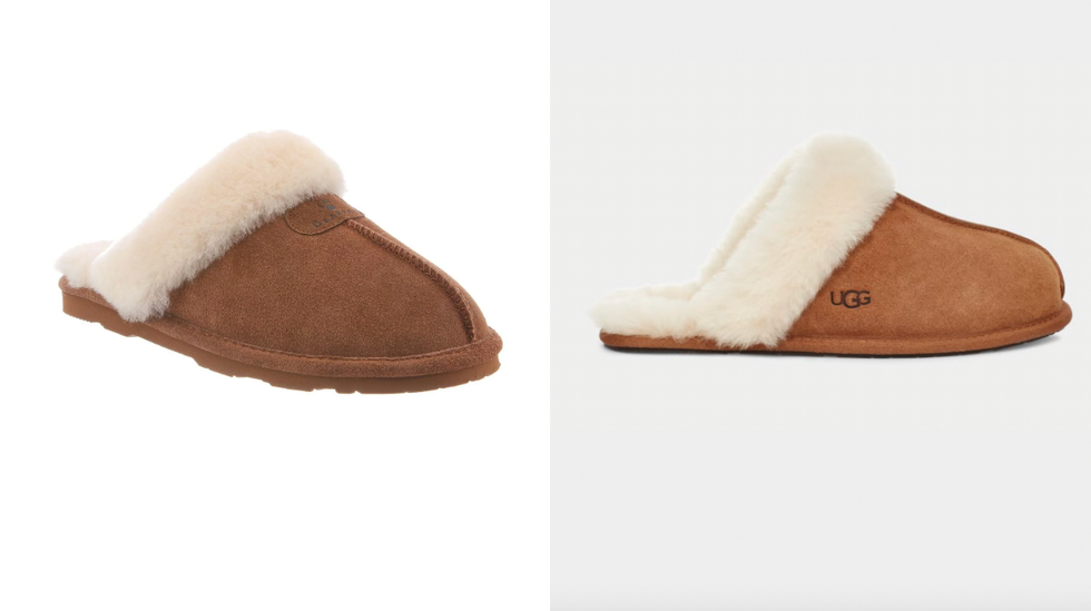 Walmart slippers. Right: UGG slippers.