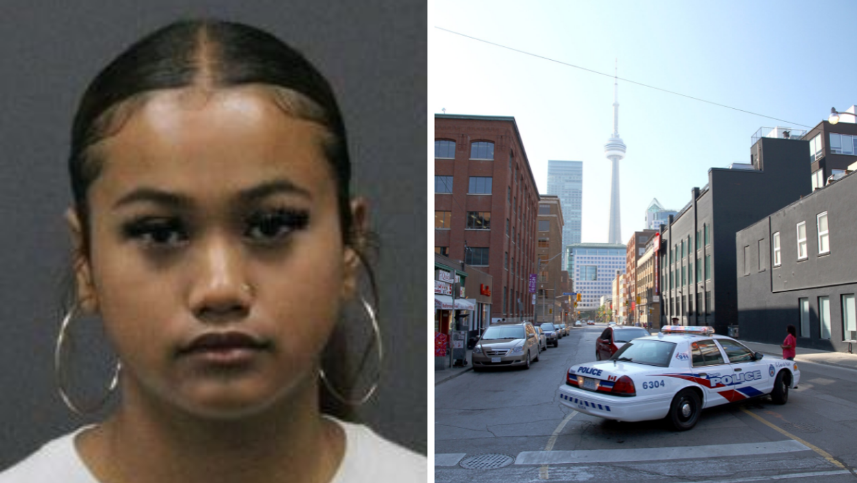 Wanted suspect Jasmine Oung. Right: Toronto Police car.