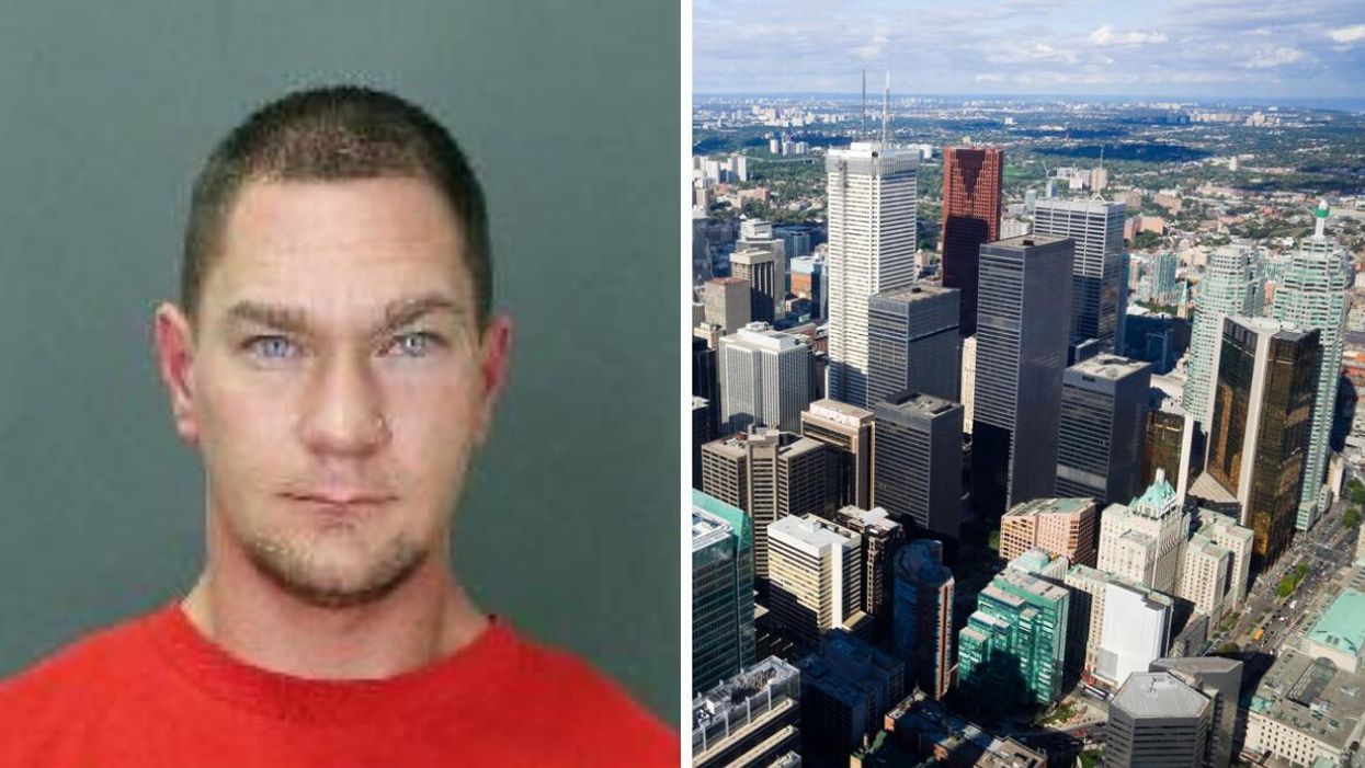 Wanted Toronto man. Right: Condo buildings in Toronto.