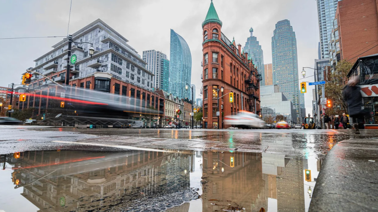 Water pooled on a street after a storm in Toronto.