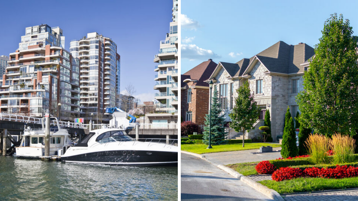 Waterfront apartments in Vancouver. Right: Luxury houses in Montreal.