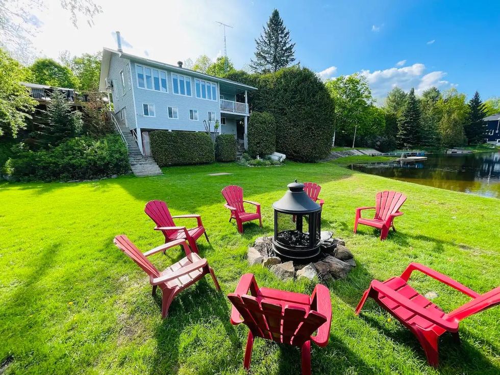 Waterfront cottage rental with a fire pit.