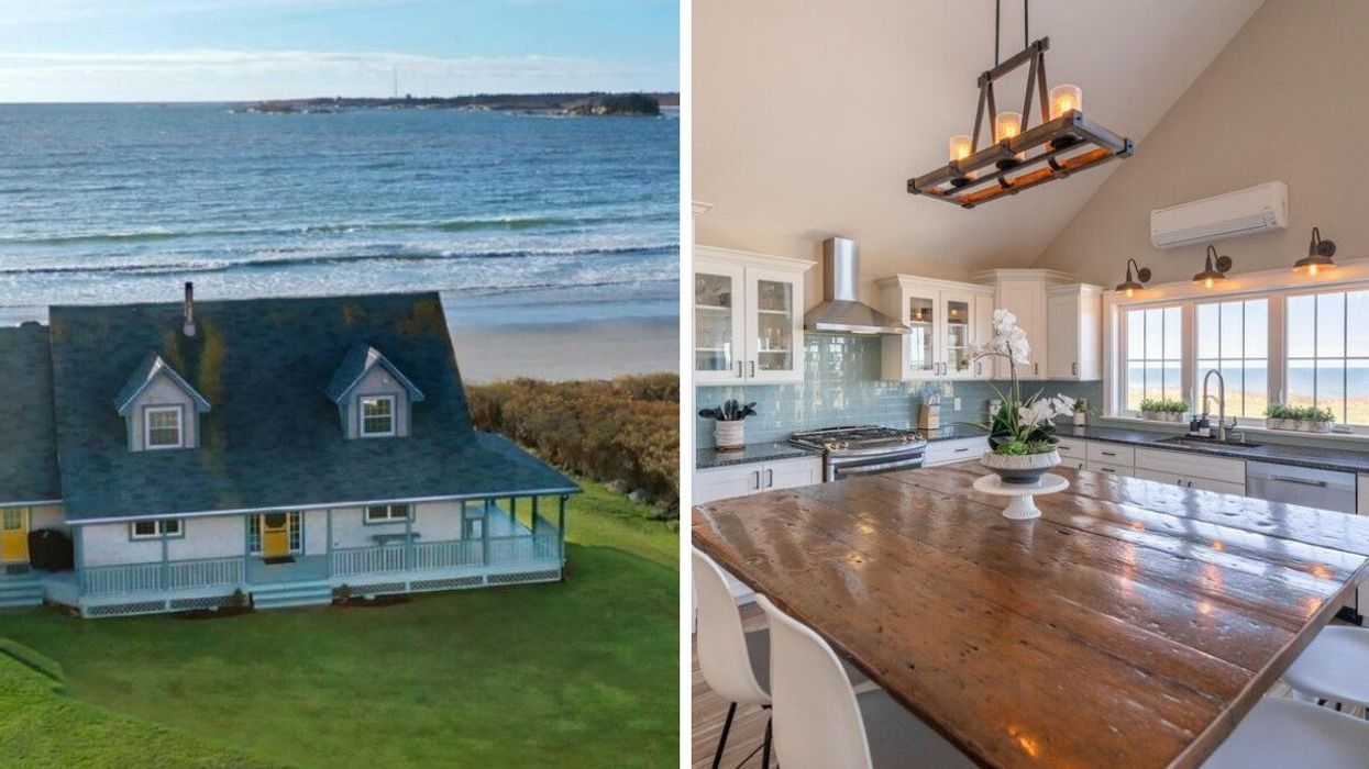 waterfront house for sale in nova scotia. right: kitchen in a house for sale in nova scotia