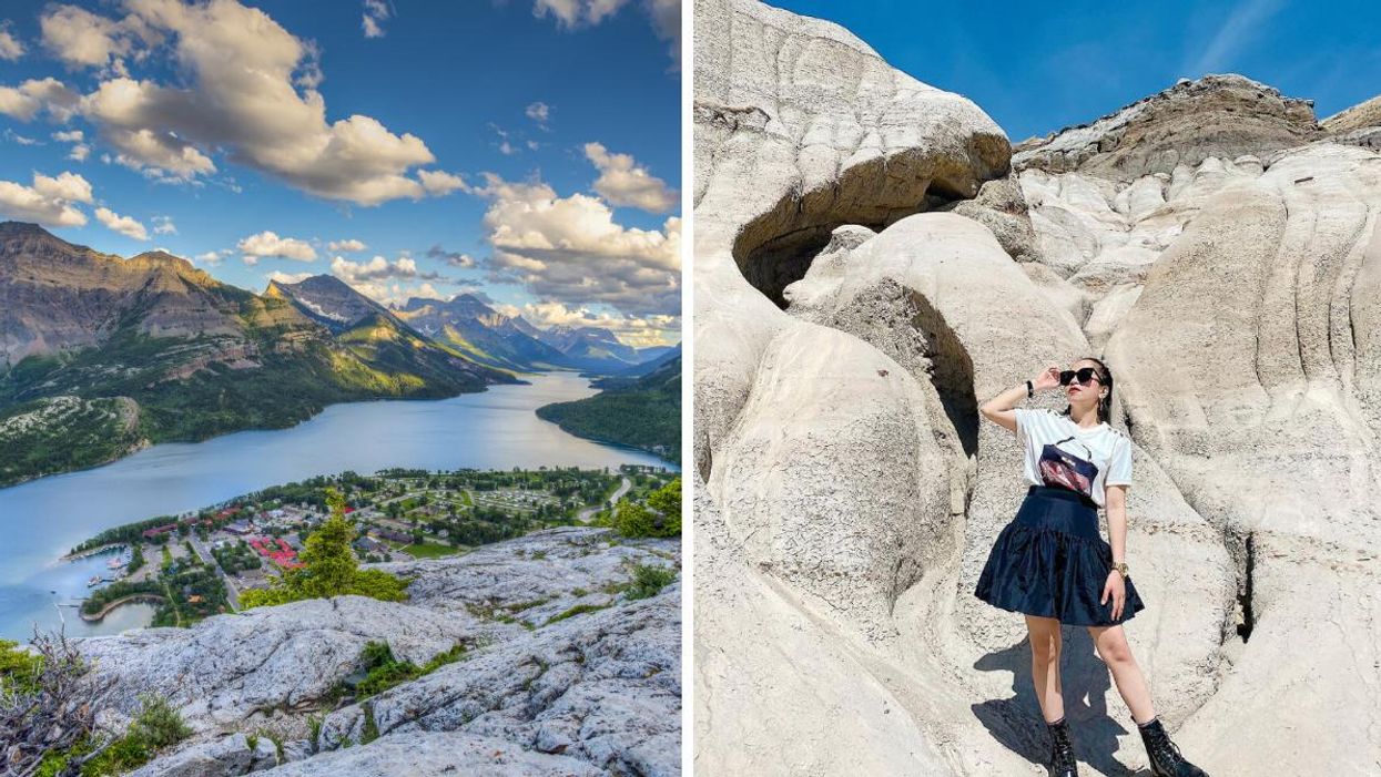 Waterton Lakes National Park. Right: Someone in Hoodoos Trail.