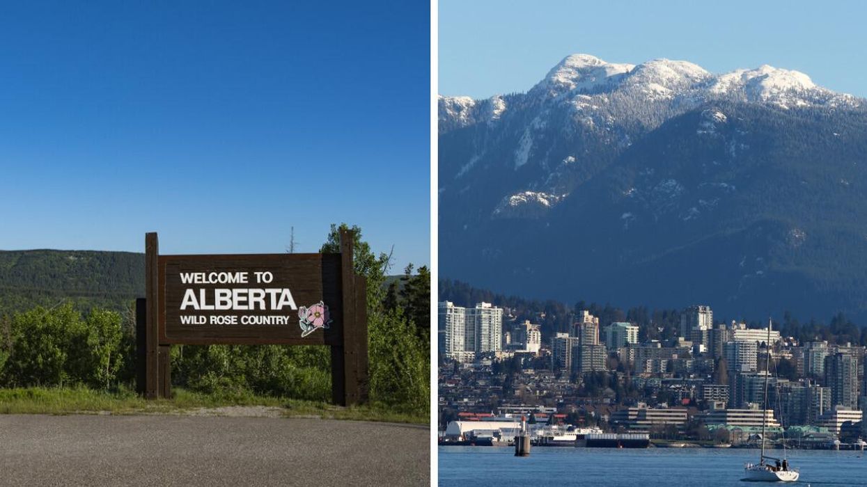 Welcome to Alberta sign. Right: North Vancouver.