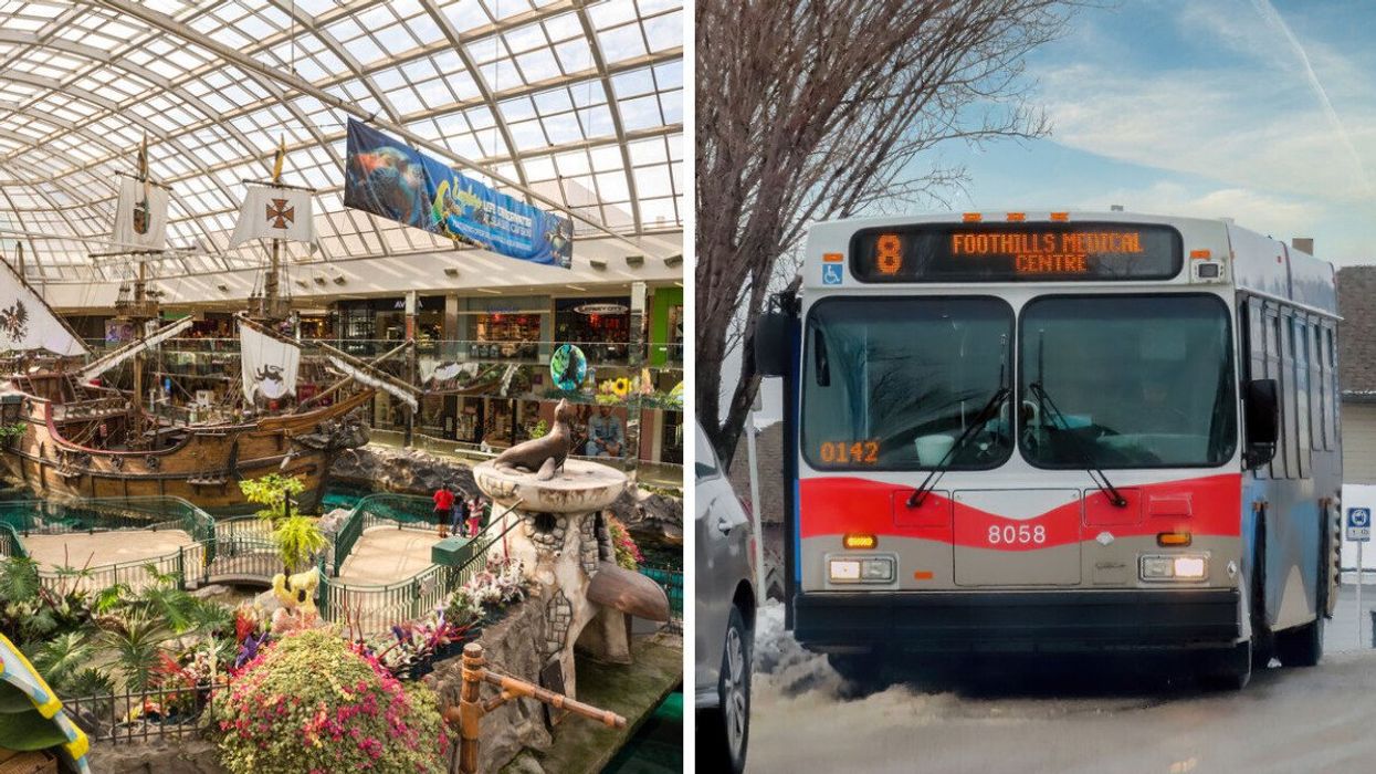 West Edmonton Mall. Right: A Calgary Transit bus.