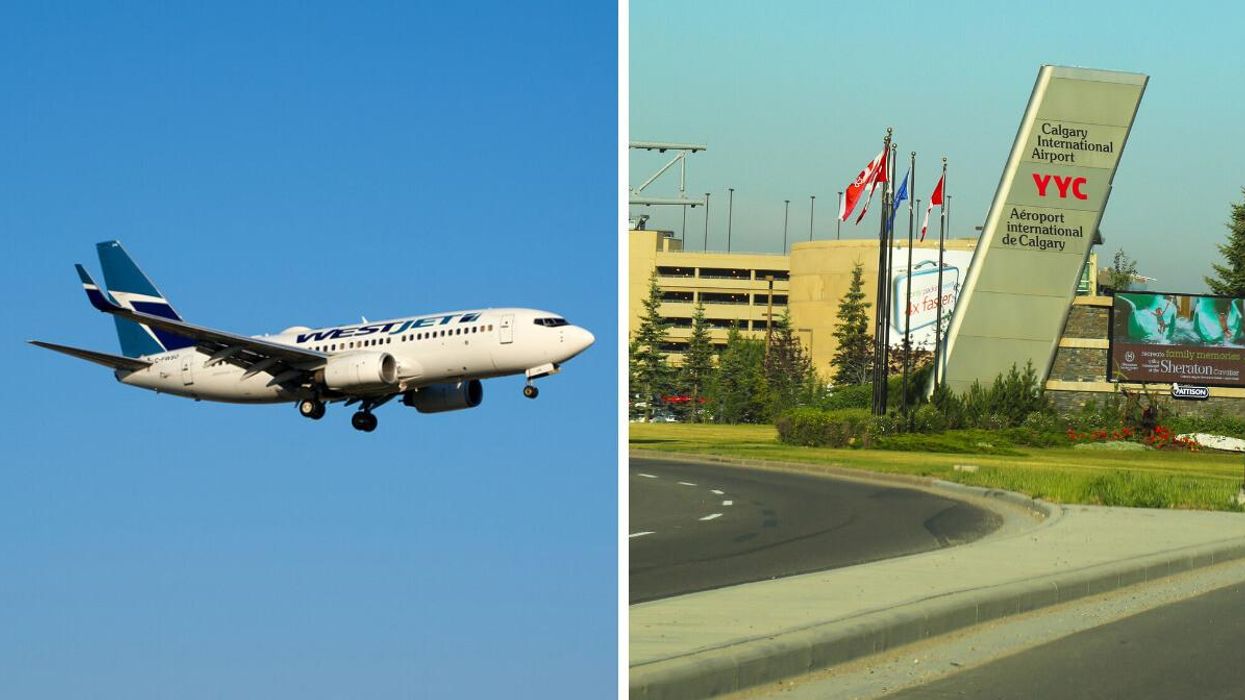 WestJet plane. Right: Calgary Airport.
