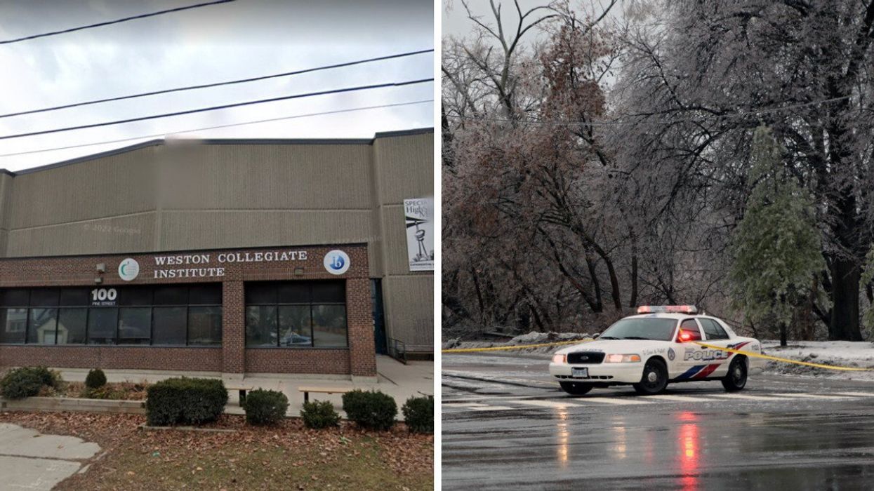 Weston Collegiate Institute. Right: Toronto Police car.