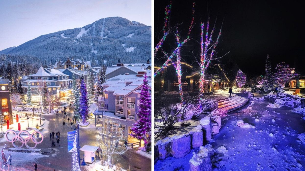 Whistler, B.C. Right: Whistler, B.C. lit up during the holidays.