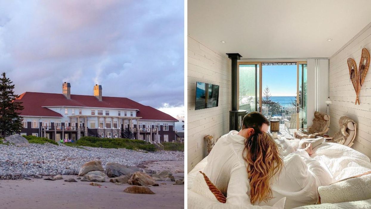 White Point Beach Resort. Right: A couple stays in an oceanfront treehouse at White Point Beach Resort.