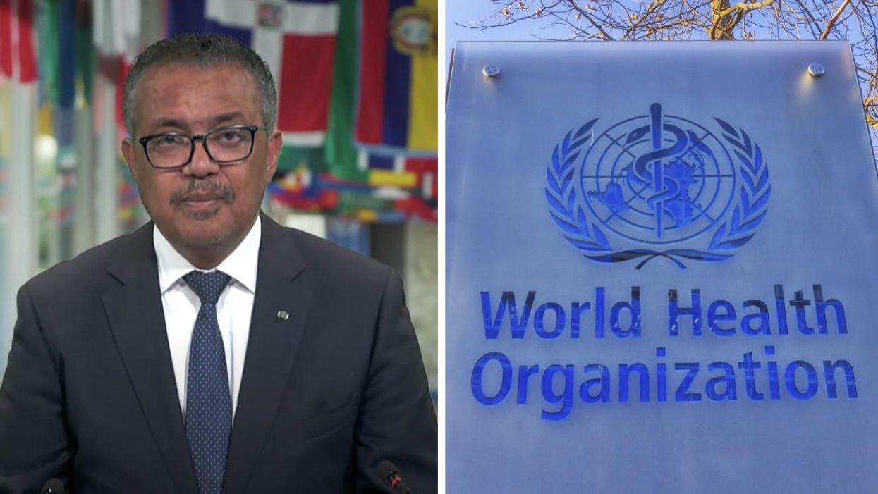 WHO Director General Tedros Adhanom Ghebreyesus. Right: World Health Organization headquarters.