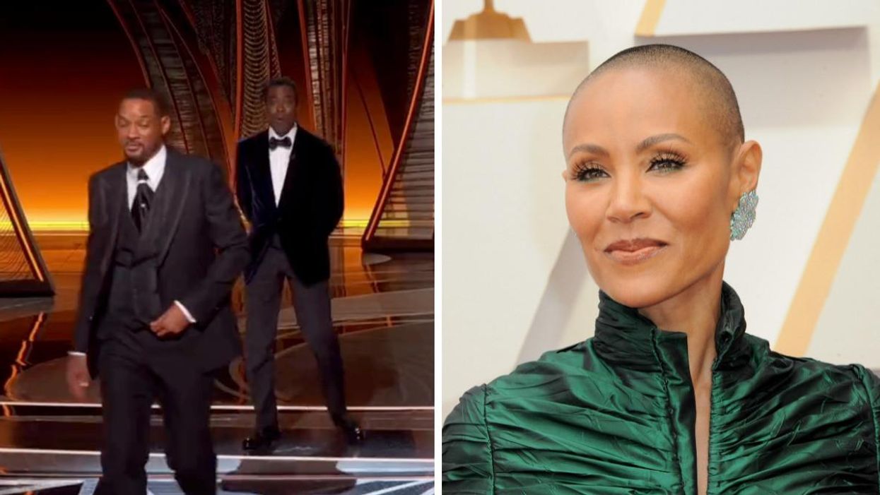 Will Smith and Chris Rock at the Oscars. Right: Jada Pinkett Smith at the Oscars.