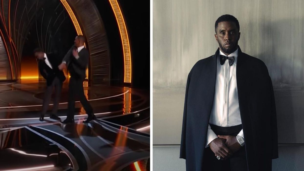 Will Smith hits Chris Rock at the Oscars. Right: Sean "Diddy" Combs.