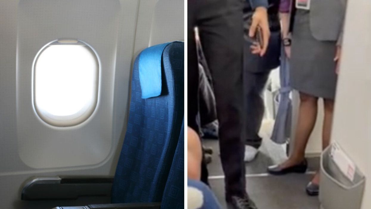 Window seat. Right: Flight attendants.