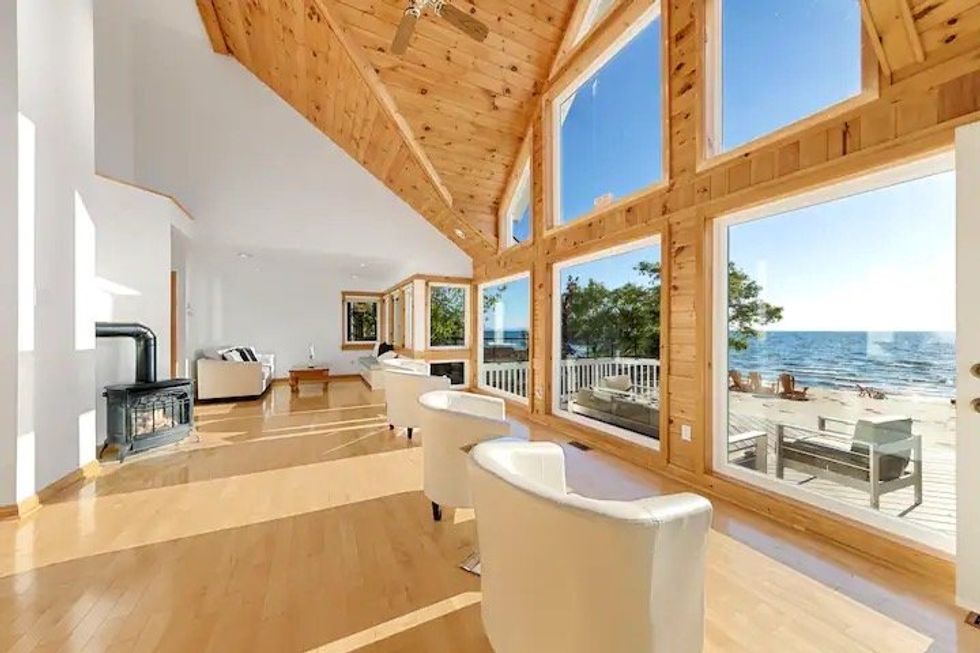 Windows overlooking the water.