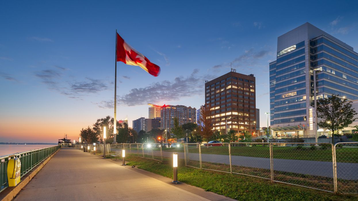 Windsor, Ontario, at dawn by the Detroit River.