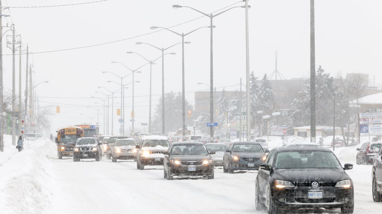 Winter traffic in Toronto, Ontario (illustrative).