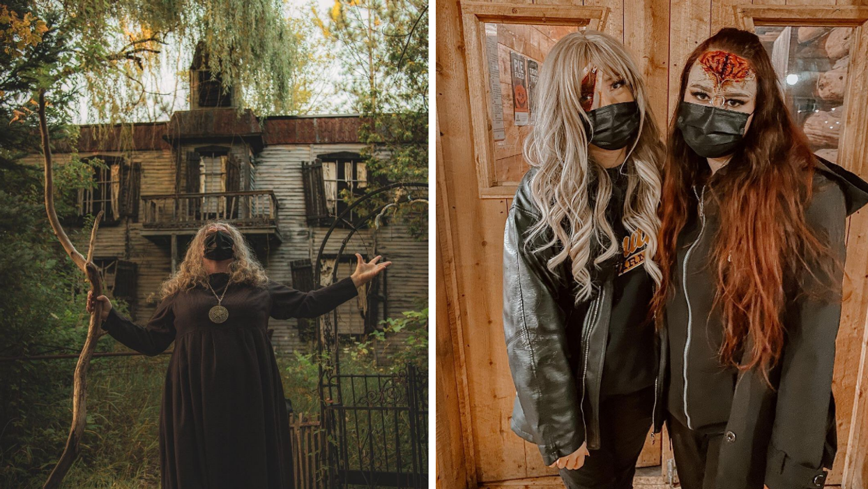 Witch in the Coven at Saunders Farm. Right: Zombie actors for Ottawa's Fright Fest.