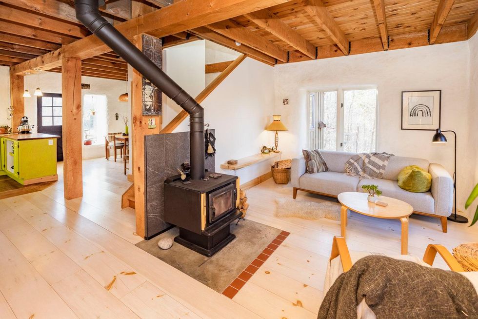 Woodburning fireplace.