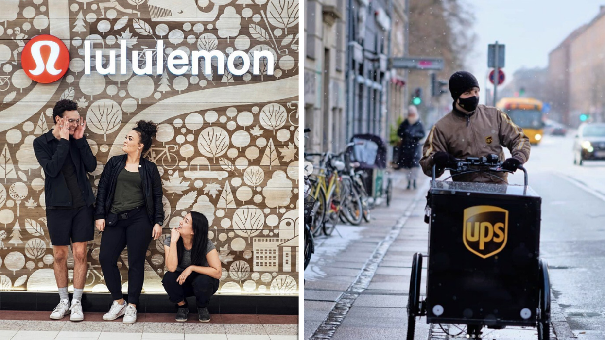 Workers at Lululemon. Righ: UPS worker.