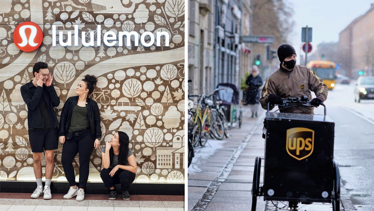 Workers at Lululemon. Righ: UPS worker.