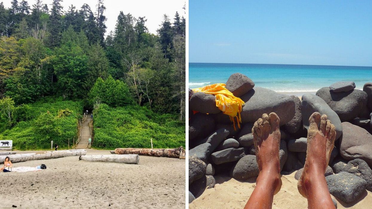 Wreck Beach in B.C. Right: Someone at a beach.