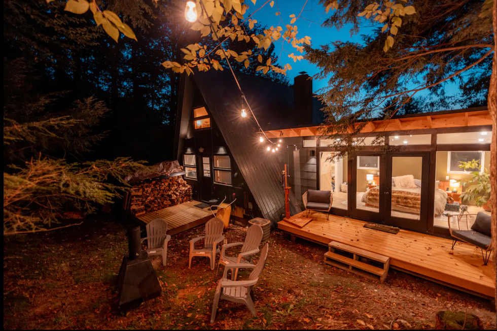 Yard with a fire pit and seating.