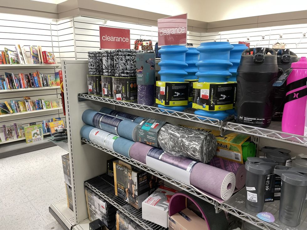 Yoga mats and other workout gear.