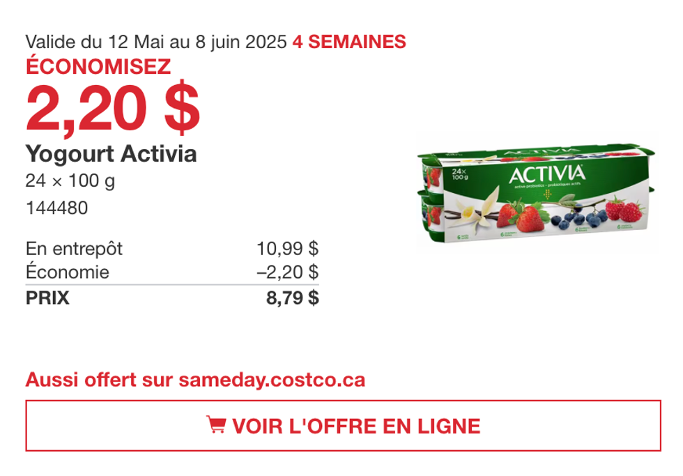 Yogourt Activia dans la circulaire du Costco