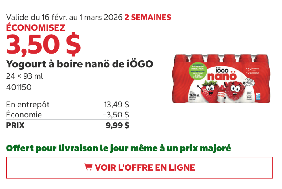 Yogourt \u00e0 boire nan\u00f6 de i\u00d6GO 24 x 93 ml sur le site de Costco