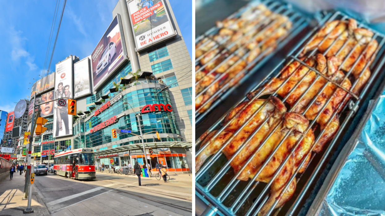 Yonge & Dundas. Right: Chicken from Churrasqueira Martins.
