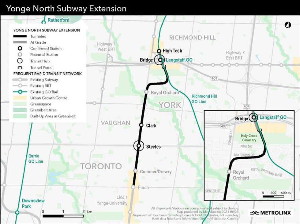 Yonge North Subway Extension map drawn up in 2021.