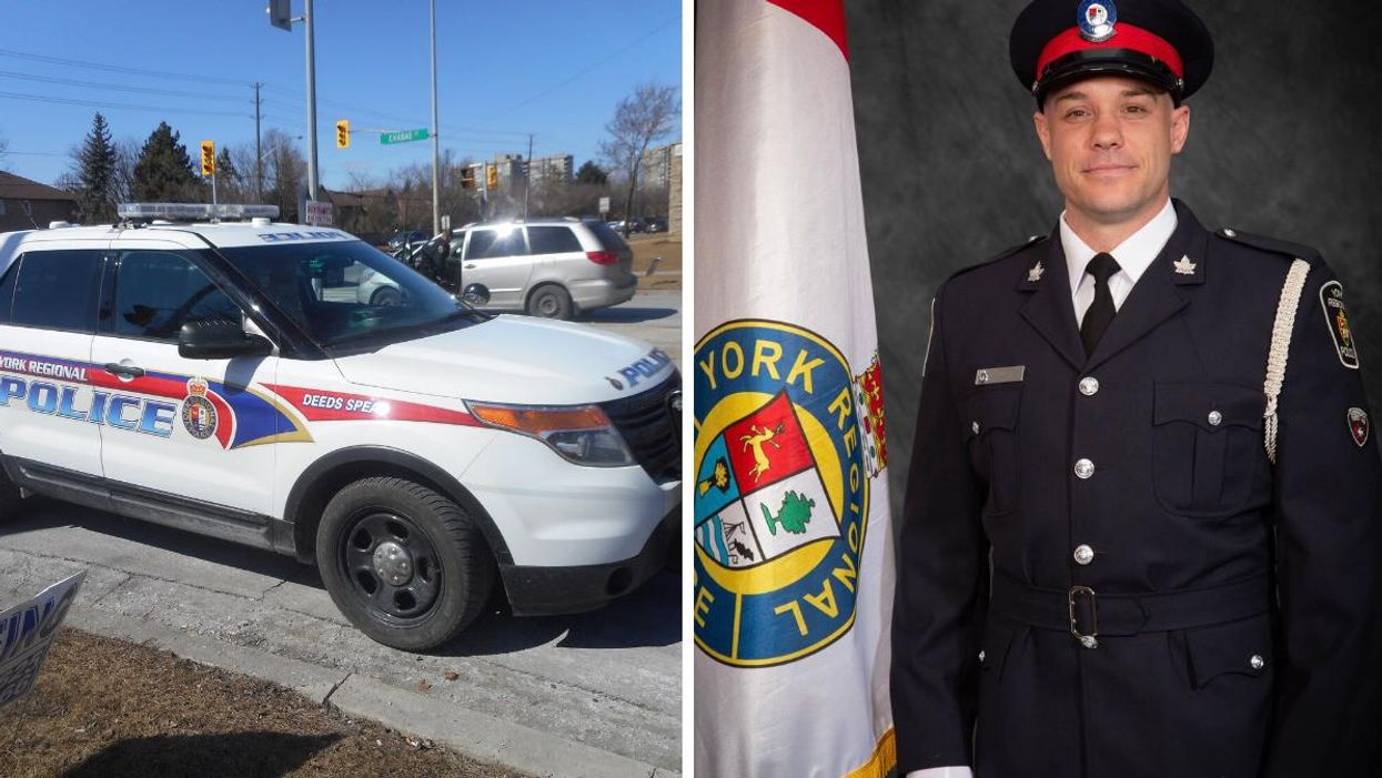 York Regional Police car. Right: York Regional Police Constable Travis Gillespie.