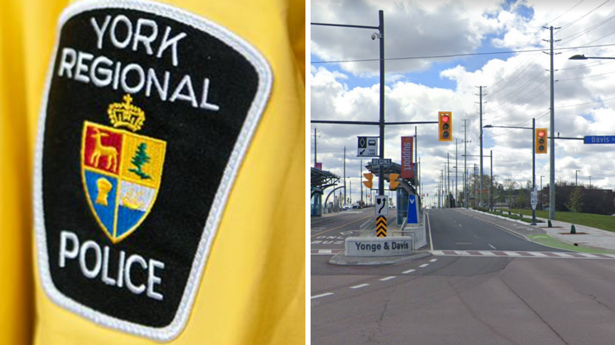 York Regional Police. Right: The area where the incident in Newmarket happened.