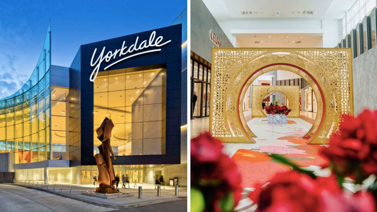 Yorkdale mall exterior. Right: Yorkdale mall Lunar New Year celebration.