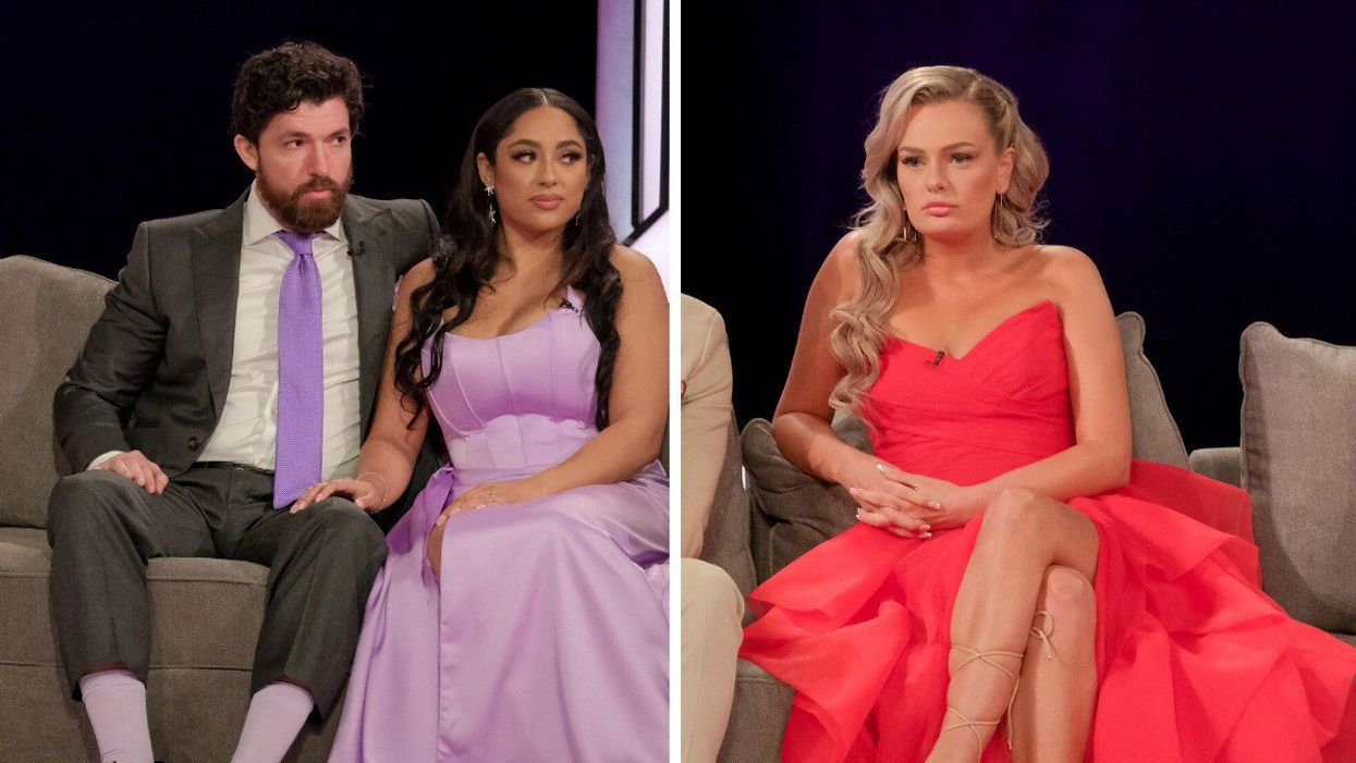 Zack and Bliss at the Love Is Blind Season 4 reunion. Right: Micah at the Love Is Blind Season 4 reunion.