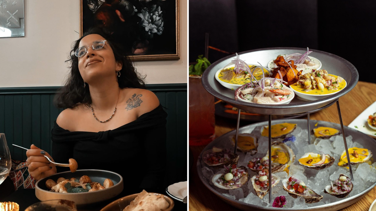 Zeineb mangeant un plat chez Darna. Droite: La tour de LIMA 14.