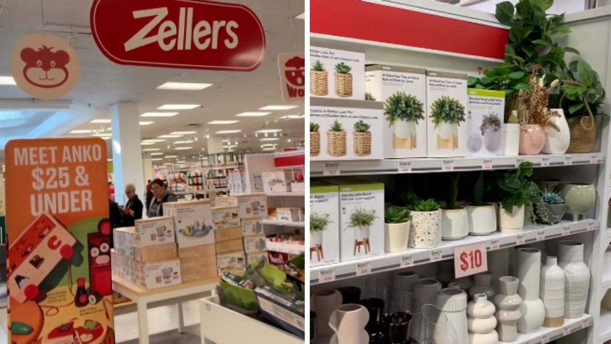 Zellers location in Edmonton, Alberta. Right: Shelf of home décor items in a Zellers.
