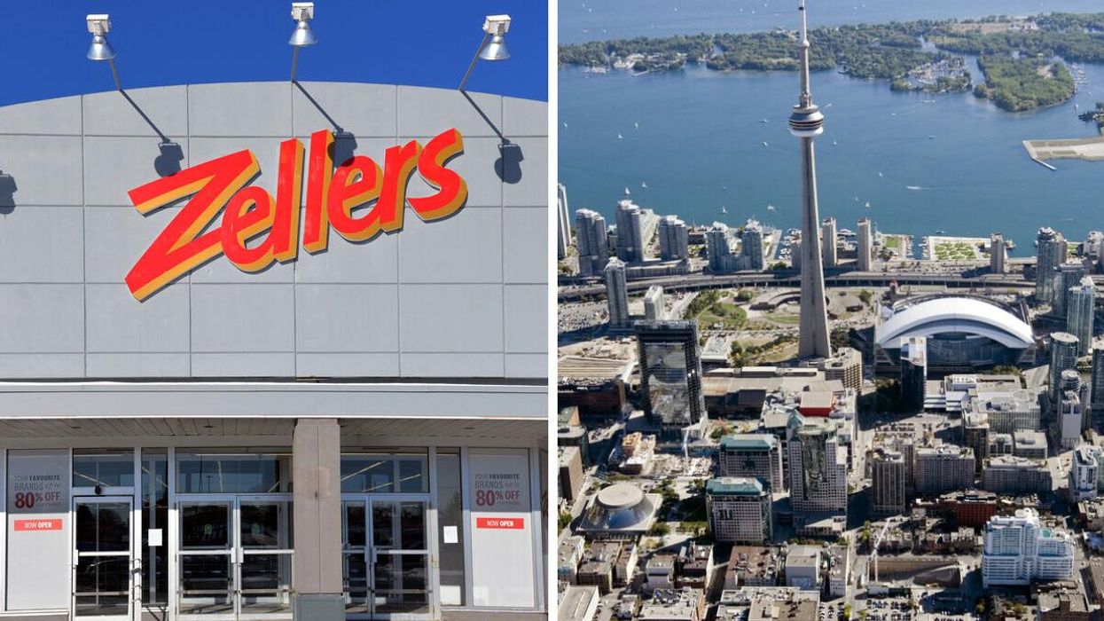 Zellers store. Right: City of Toronto.
