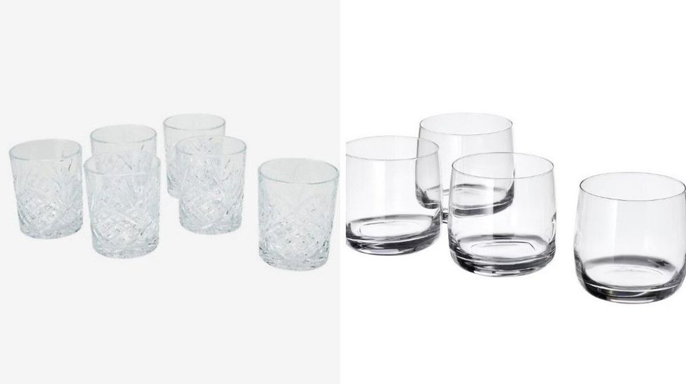 Zellers tumbler glasses. Right: IKEA glasses.
